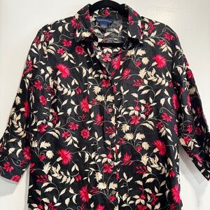 Charter Club Black and Red Floral Button Up Shirt